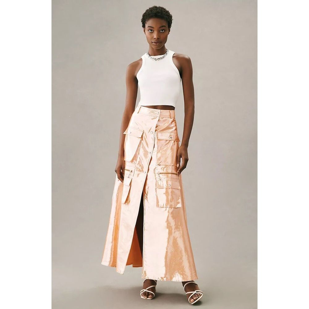 Anthropologie Glossy Peach Maxi Skirt